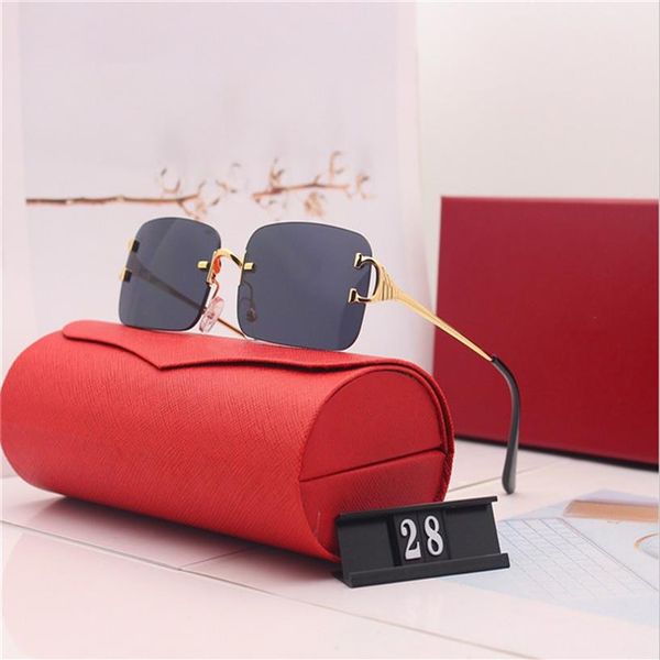 

red fashion sport sunglasses for men 2020 buffalo horn glasses men women rimless sun glasses silver gold metal frame eyewea298z, White;black
