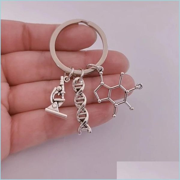 

keychains doctor molecar dna microscope keychain science microscop equipment for medicine school gift drop delivery 2021 fashion acces dhgvu, Silver