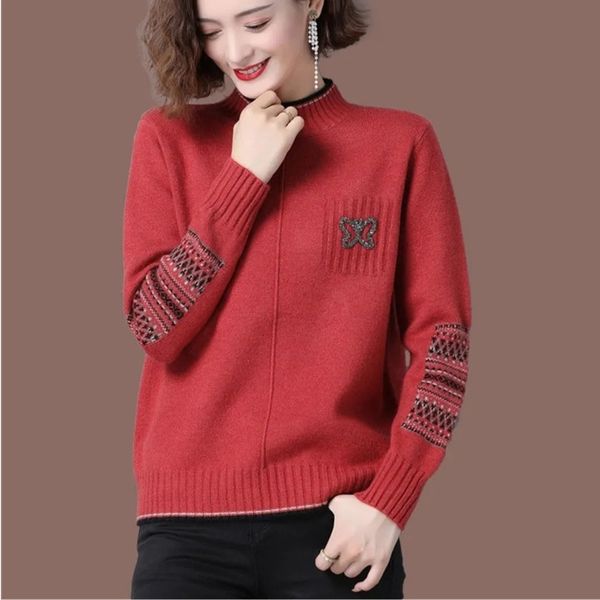 

women s sweaters autumn winter knitted red sweater women casual embroidered clothing long sleeve loose pullovers female 220908, White;black