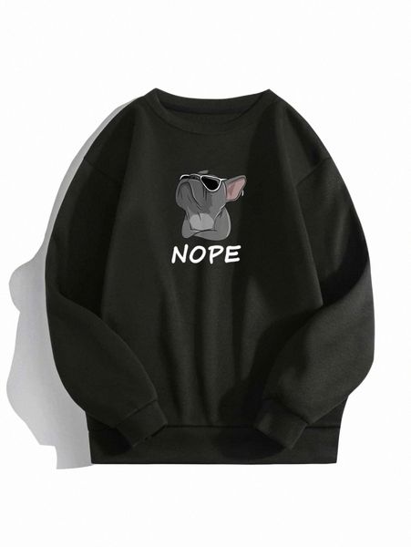 

women's hoodies & sweatshirts cartoon dog and letter graphic thermal lined sweatshirt y1pp#, Black