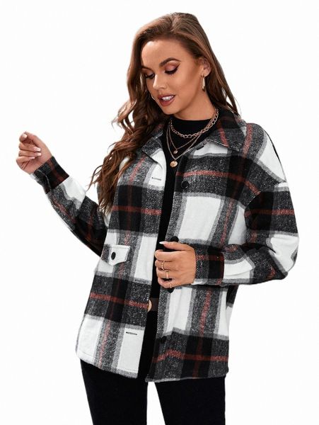 

women's down & parkas tall plaid drop shoulder overcoat c6hv#, Black