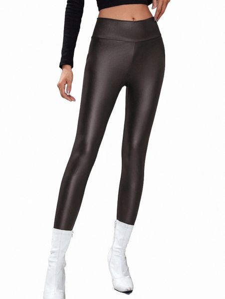 

women's shorts wideband waist pu leather leggings 54pm#, White;black