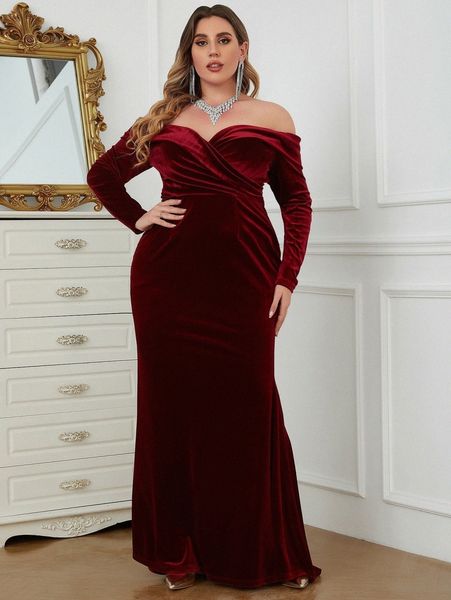 

plus size dresses plus off shoulder wrap velvet prom dress l4vu#, Black