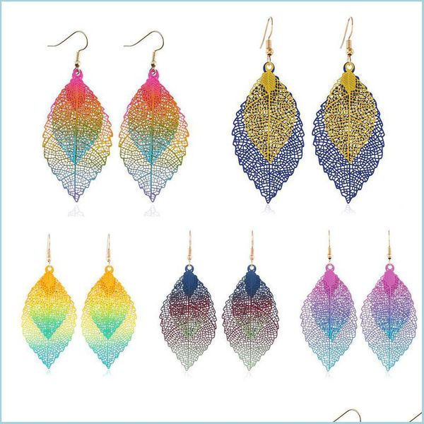 

dangle chandelier fashion long hoop earrings unique gradient color natural real leaf big for women fine jewelry gift pendientes drop dhvvm, Silver
