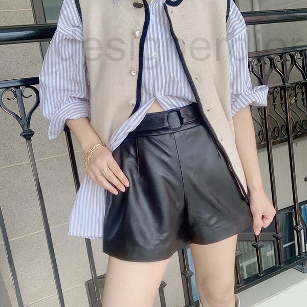 

women's jumpsuits & rompers designer 21 autumn winter new leather pants women's shorts high waist a-shaped loose wide leg elastic, Black;white