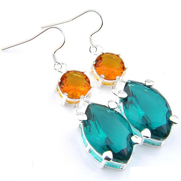

dangle chandelier christmas day 2 pcs/lot 925 sier plated green horse eye round brazil citrine crystal earrings for lady party gift dht6r, Silver