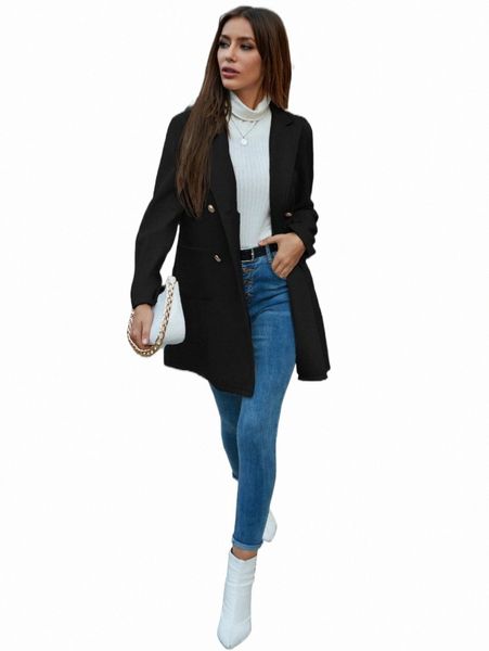 

women's down & parkas solid double breasted overcoat 81ru#, Black