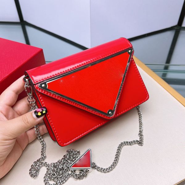 

chain shoulder bag women crossbody bags genuine leather large triangle sign fashion letters magnetic buckle flip handbags purse solid color