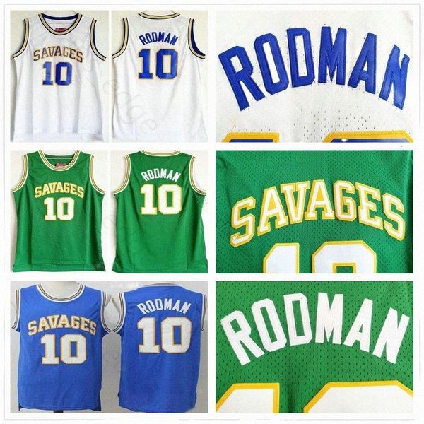 

basketball jerseys basketball jerseys ncaa savages dennis #10 rodman college basketball jerseys shirts green white blue the worm dennis rodm, Black;red