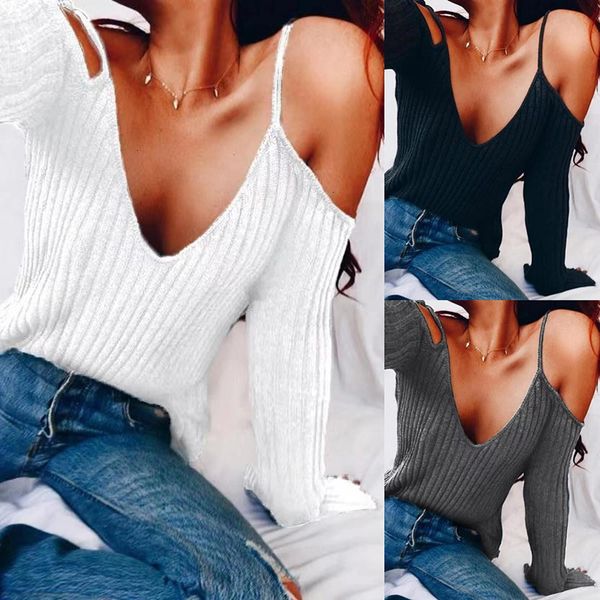 

women s sweaters off shoulder sweater long sleeve pullovers cold female loose pull jumper 220908, White;black
