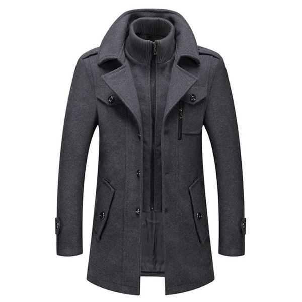 

men's wool blends men wool blends coats autumn winter solid color cold resistant men woolen overcoat double collar casual trench coat m, Black