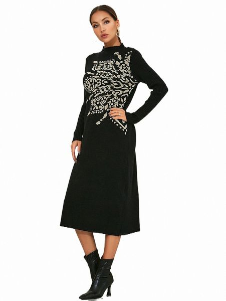 

women's sweaters graphic pattern sweater dress without belt v52m#, White;black