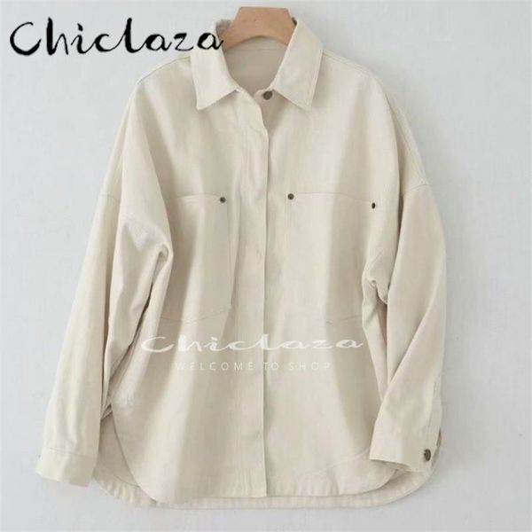 

womens jackets chiclaza woman spring and autumn fashion casual loose jackets coat female solid lapel singlebreasted denim jacket 220908, Black;brown