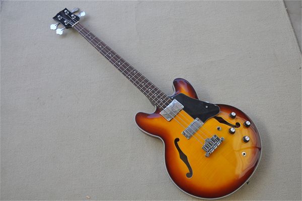 

4 string 335 bass guitar sunset semi-hollow body maple neck rosewood fingerboard fixed bridge chrome tuners