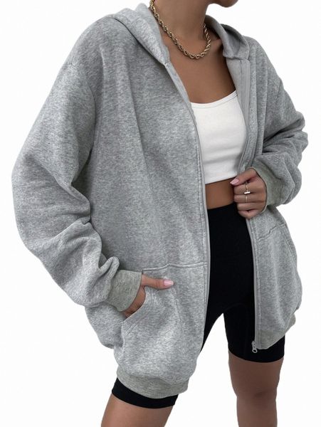 

women's hoodies & sweatshirts solid drop shoulder zip up thermal hoodie c9km#, Black