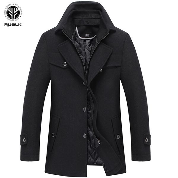 

men's wool blends autumn woolen jacket coat winter man fashion long overcoat wool coat men solid color double collar thickened lapel wo, Black