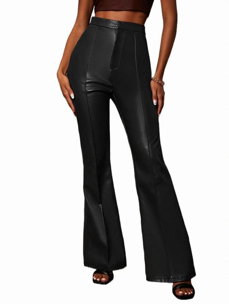 

women's pants & capris bae seam front flare leg pu leather pants e6pi#, Black;white