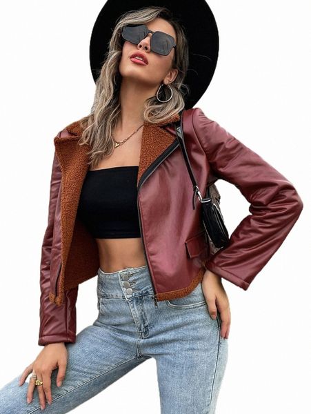

women's jackets teddy lined zip up pu leather moto jacket m8kc#, Black;brown