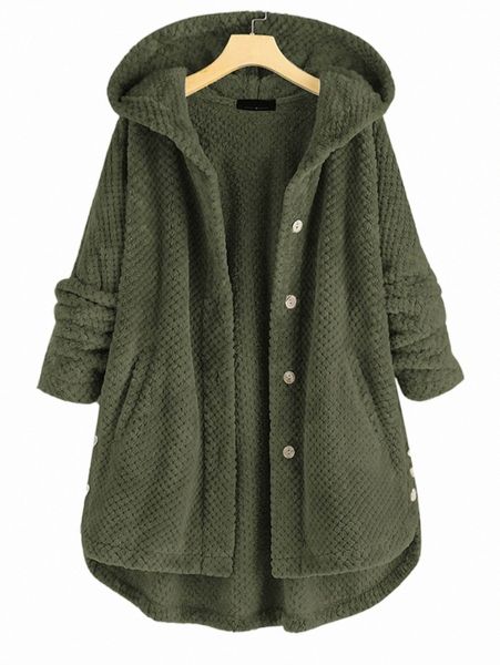 

plus size outerwear & coats plus flannel single breasted high low hem hooded coat k7iv#, Black