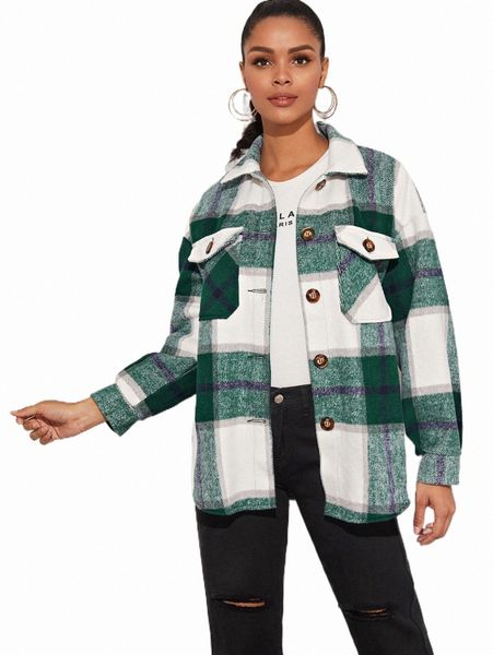 

women's down & parkas plaid flap pocket overshirt b52l#, Black