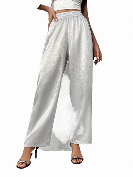 

women's pants & capris elastic waist solid wide leg pants l6ml#, Black;white