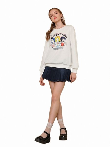 

women's hoodies & sweatshirts mod slogan & figure graphic pullover n6in#, Black