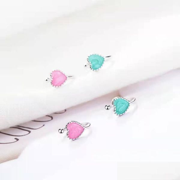 

hoop huggie hoop hie fashion childer pink green enamel cute heart clip earrings for baby girl women beautif party jewelry pendient dhpyu, Golden;silver