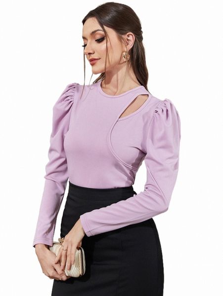 

women's t-shirt cut out gigot sleeve tee 2022 new h2pc#, White