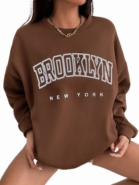 

women's hoodies & sweatshirts drop shoulder letter graphic sweatshirt 09xb#, Black