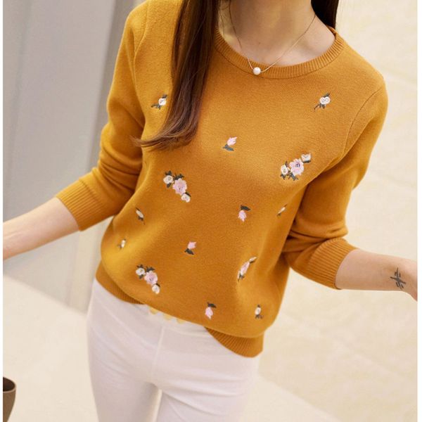 

women s sweaters est style womens pullovers beautiful flowers embroidery long sleeve casual female cotton sweater solid color 220908, White;black
