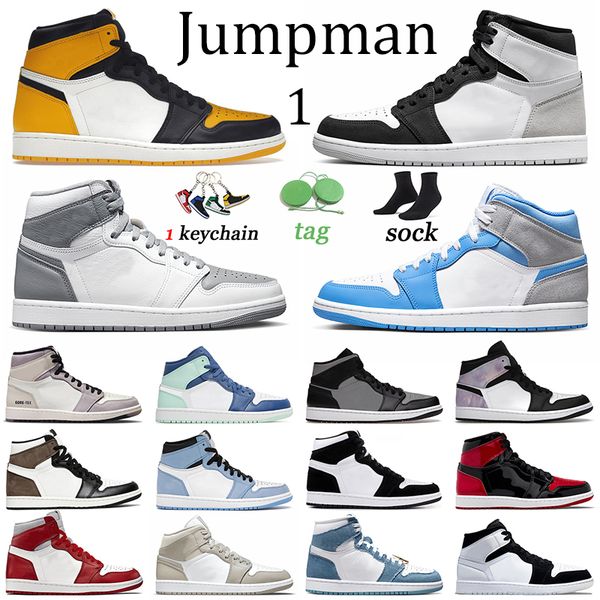 

jumpman 1 1s basketball shoes grey j1 university blue varsity red off college grey men sneakers stage haze stealth sports high og yellow toe
