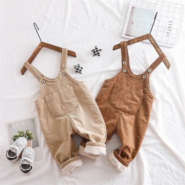 

overalls children's corduroy overalls winter thickened plus velvet jumpsuits baby warm one-pieces bodysuit boys girls retro simple trou, Blue