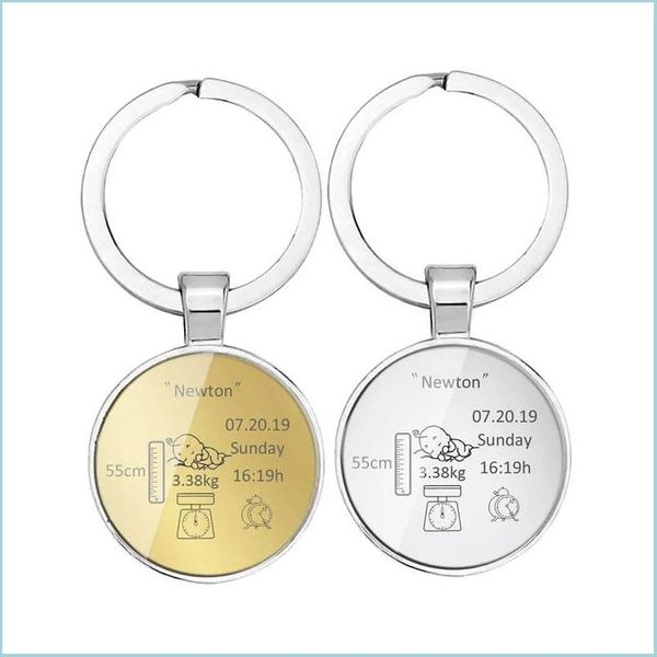 

keychains round baby keychain personalized name date of birth weight time height for newborn commemorate llavero personalizado key ri dh0nv, Silver