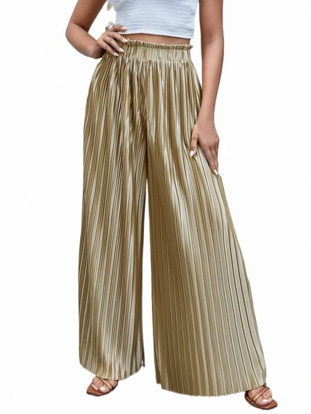 

women's pants & capris frill trim wide leg plisse pants k2dy#, Black;white