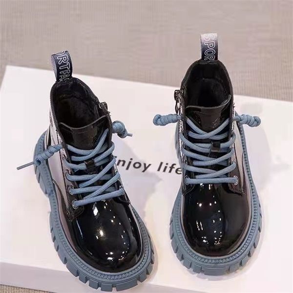 

boots winter children shoes pu leather waterproof martin kids snow brand girls boys rubber fashion sneakers 220909, Black;grey