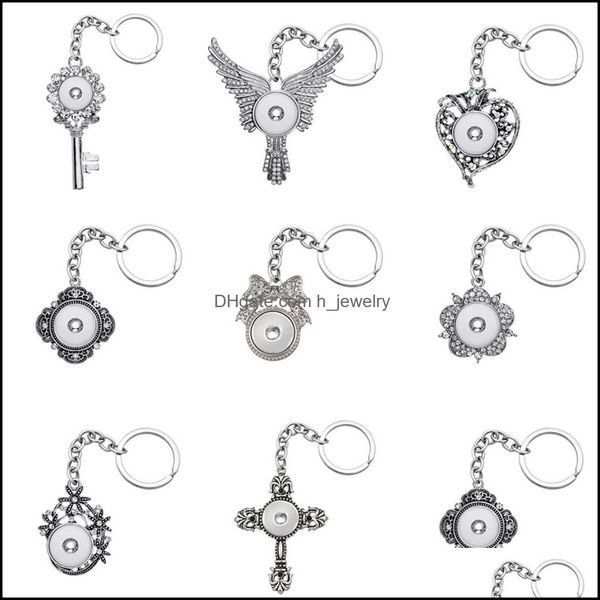 

keychains noosa fashion keychains cross flowers pattern rhinestone snap key chains fit 18mm buttons keyrings drop delivery 2021 access dhpo0, Silver