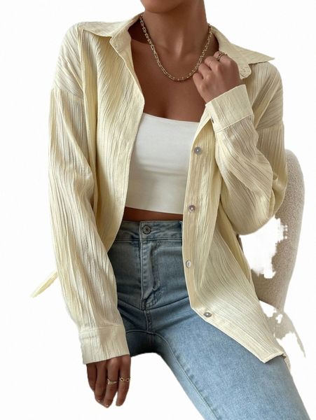 

women's blouses & shirts drop shoulder button front plisse shirt l711#, White