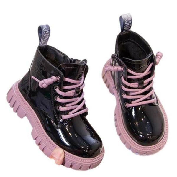 

kids snow boots pu leather waterproof martin boots girls boys ankle boot autumn winter children shoes fashion sneakers, Black;grey