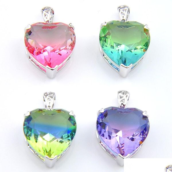 

pendant necklaces wholesale 12 pcs rainbow love heart tourmaline gem 925 platinum plated women wedding pendant necklaces 16x18mm new dhlwg, Silver