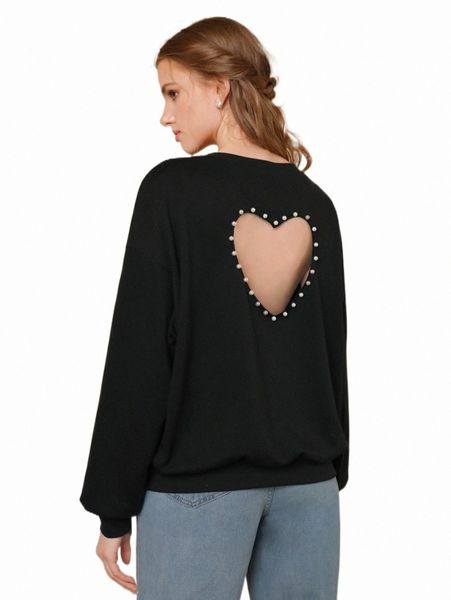 

women's hoodies & sweatshirts mod pearls detail cutout drop shoulder sweatshirt u0ph#, Black