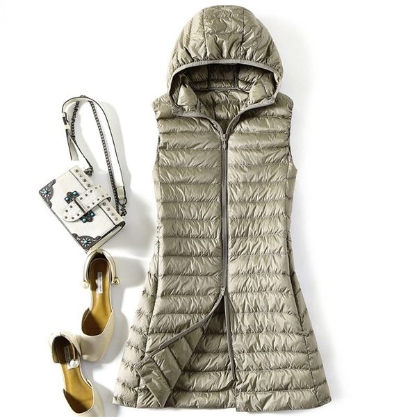 

men's down parkas autumn winter slim long down jacket women ultra light long hooded down vest female casual waistcoat plus size 4xl par, Black