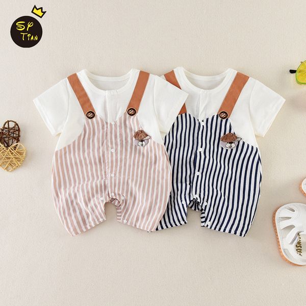 

overalls 0-12m baby romper kids jumpsuits cotton summer baby clothes boys girls pants suspender trousers striped toddler pants overalls 2209, Blue