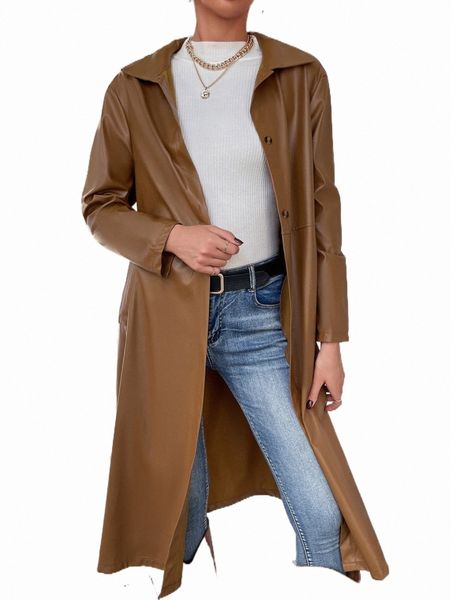 

women's down & parkas slant pockets single breasted belted pu coat 73ee#, Black