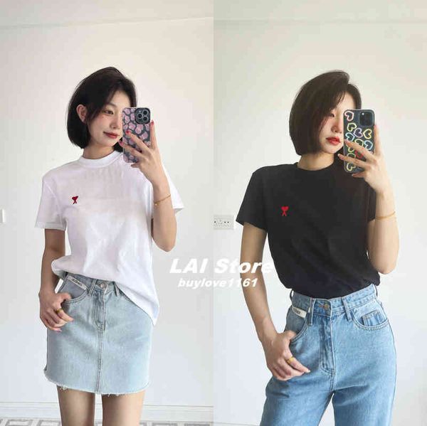 

t shirts mens classic amies trendy oversize love embroidery short sleeve casual cotton fashionable polo shirt, White