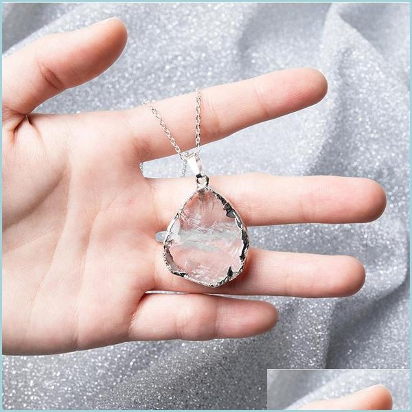 

other see pic 1pcs white crystal energy necklace natural stone plating quartz pendant for women jewelrysee drop delivery 2021 jewelry dhpgj, Silver