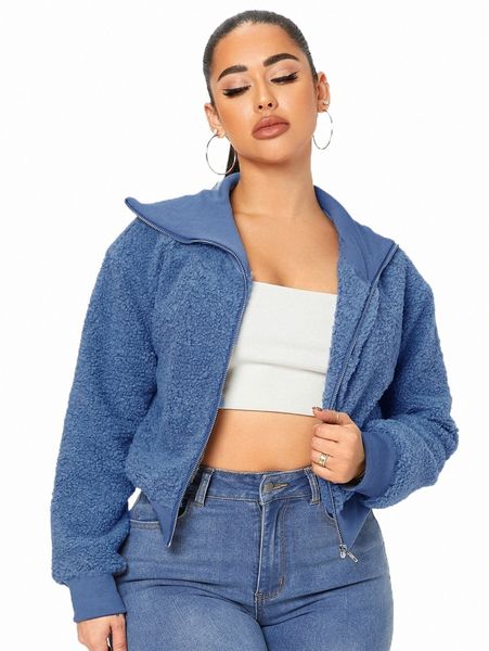 

women's jackets zipper up drop shoulder teddy jacket d3xo#, Black;brown