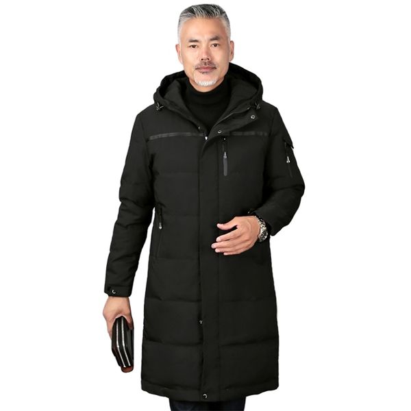 

men's down parkas plus size 5xl middle-aged winter coat for father long white duck jacket hooded parka overcoat 220909, Black