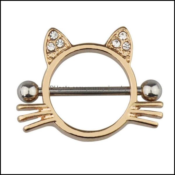

nipple rings 14g cat nipple ring body breast jewelry gift piercing bar stainless steel barbell shield rings for women girls drop dh4tx, Silver