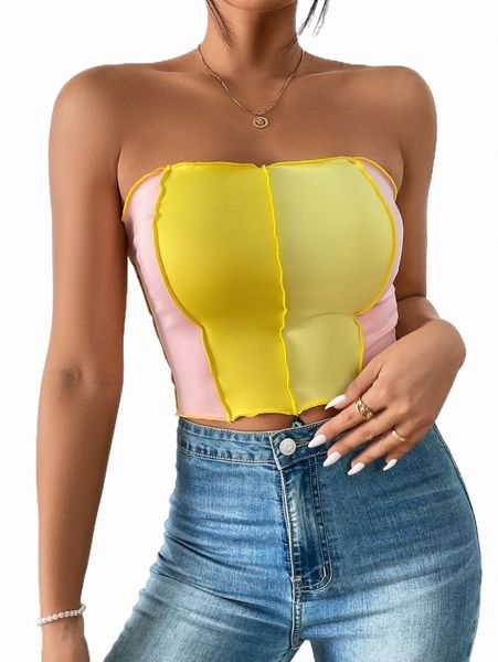 

women's t-shirt colorblock seam front tube k0rp#, White