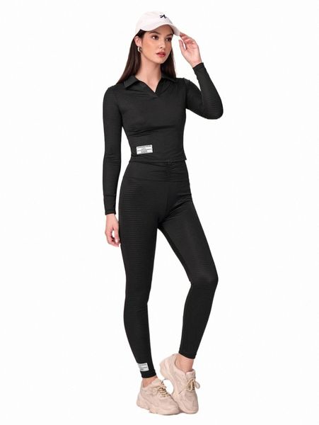 

two piece dress letter patched detail tee & ruched leggings y6tj#, White